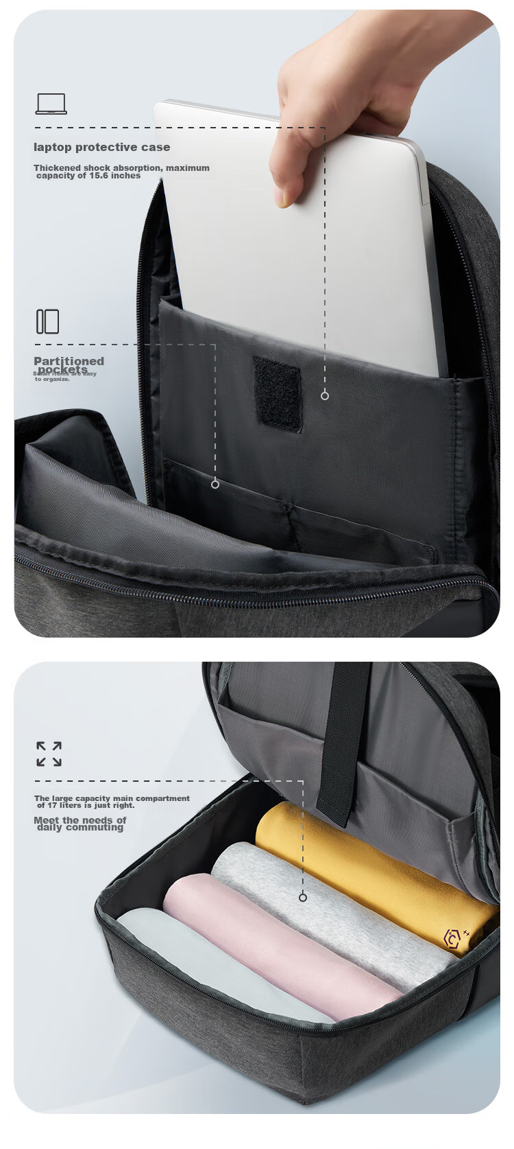 JD Original Commuter Backpack, Business Travel Large Capacity, for Men And Women, Students, Laptop Bag, Schoolbag, Dark Gray 5