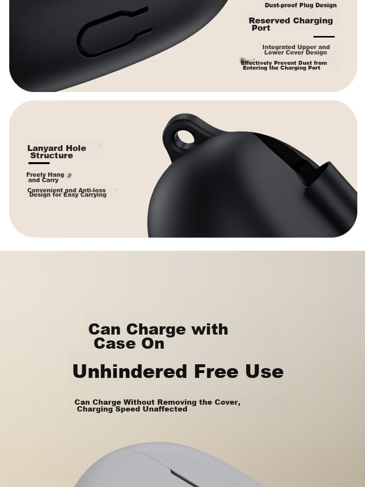 ESCASE Protective Case for Beats Studio Buds, Buds+ Bluetooth Earphones, Silicone Storage Box, Soft Shell, Full Coverage, Shockproof, Ultra-Thin Protective Case, Lustrous Black + Lanyard 8
