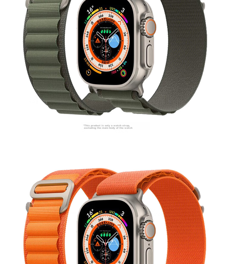 ESCASE Nylon High Mountain Loop Band for Apple Watch, Compatible with Ultra 3/SE 3/S 11/10/9/8/7, Wristband for 49/45/44/42MM, Gree 13