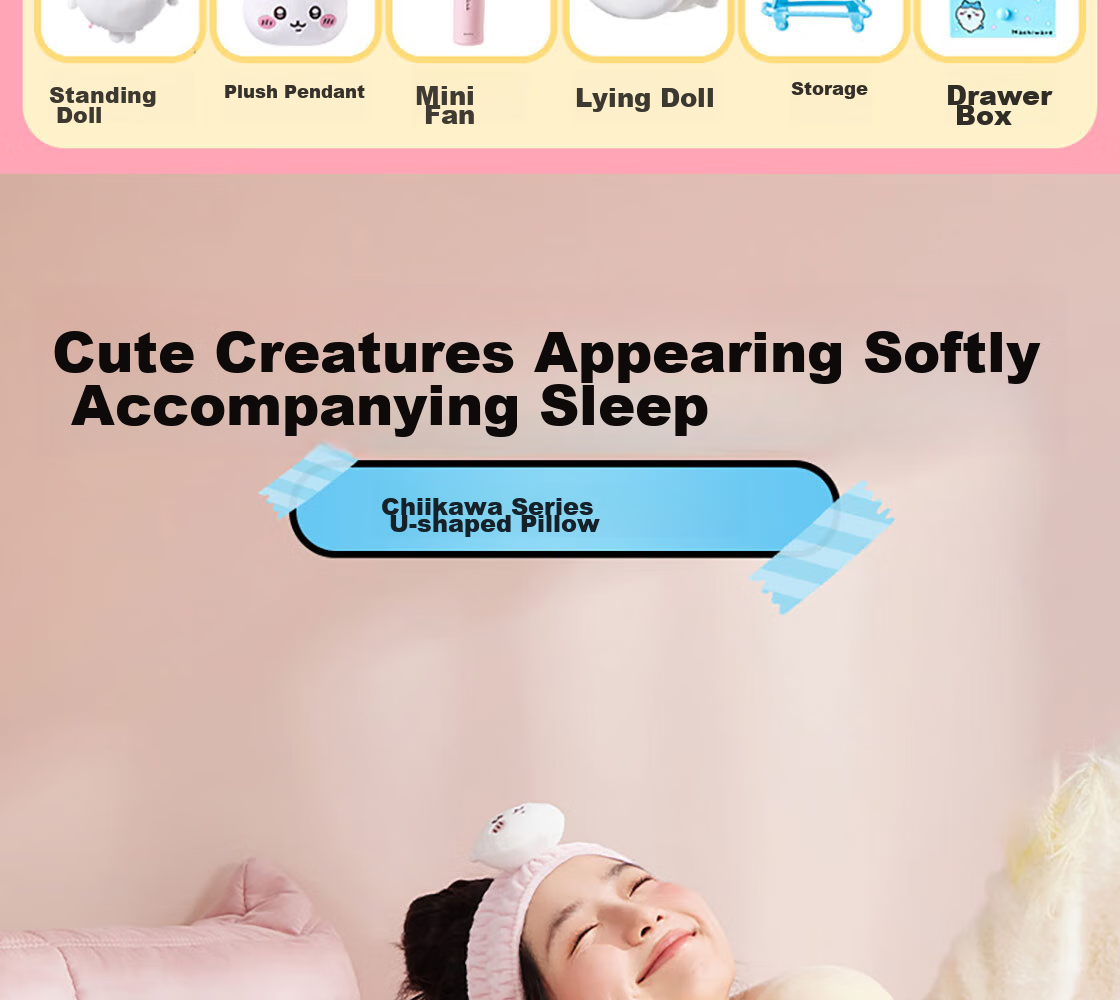MINISO Chiikawa Series U-Shaped Pillow Hachiware Small Eight Memory Foam Neck Support Pillow Nap Pillow Car Airplane Neck Pillow 2