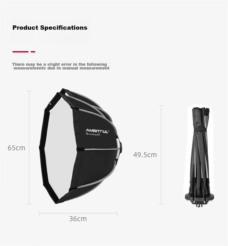 AMBITFUL QS65cm Octagonal Softbox with Grid, Quick Installation, Portable, Suitable for Continuous Light Fill Light, Video Flash, Softbox Cloth, Photography Studio 9