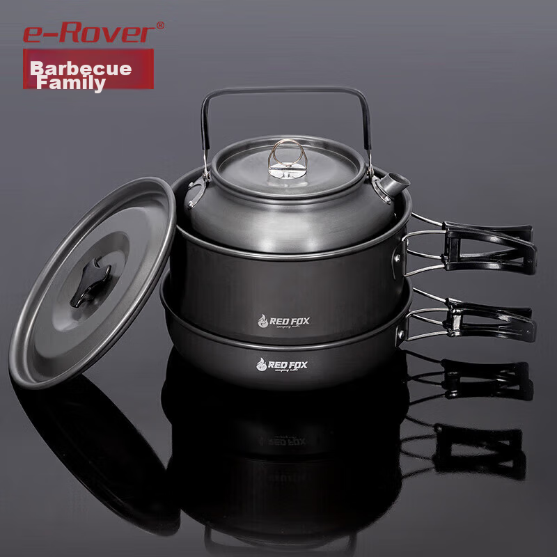E-Rover Outdoor Cookware Set, Camping Stove Pot, Picnic Cooking Utensils, Frying Pan with Cover, Large Outdoor Cooking Equipment for Camping