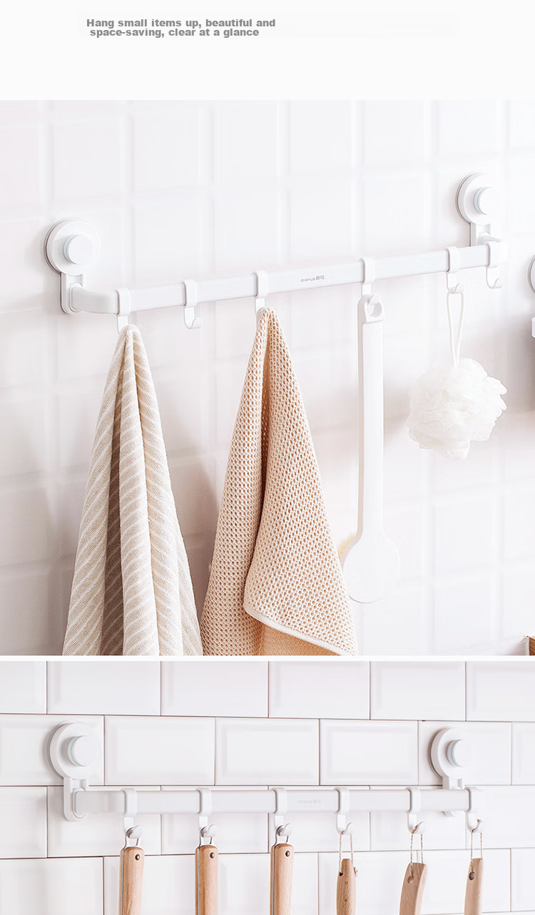 CHAHUA Hook Towel Rack, Bathroom Storage Shelf without Drilling, Bath Towel Bar, Aluminum Alloy, 50cm 7