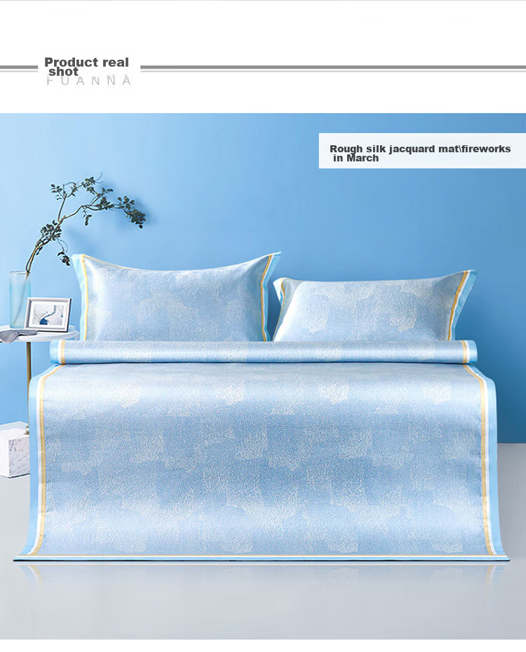 FUANNA Floral Leaf Pattern Cooling Mat, Cool Ice Silk Mat, Single Size, Two-Piece Set, Gray, 1.2*2 Meters [Washable] 9