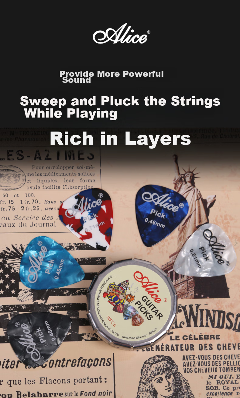 Alice Guitar Picks 0.71 0.81 0.96mm 2pcs Each + Pick Holder Guitar Accessories 5