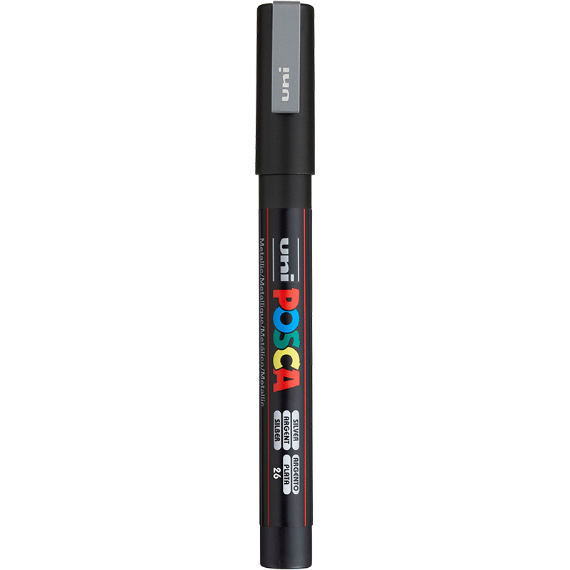 Uni Mitsubishi POSCA Acrylic Marker (Fine Tip), Silver, Single PC-3M Brush, Poster Advertising Marker, Drawing Pen, Hand-Drawn Graffiti Pen, Painting Watercolor Pen, Graduatio