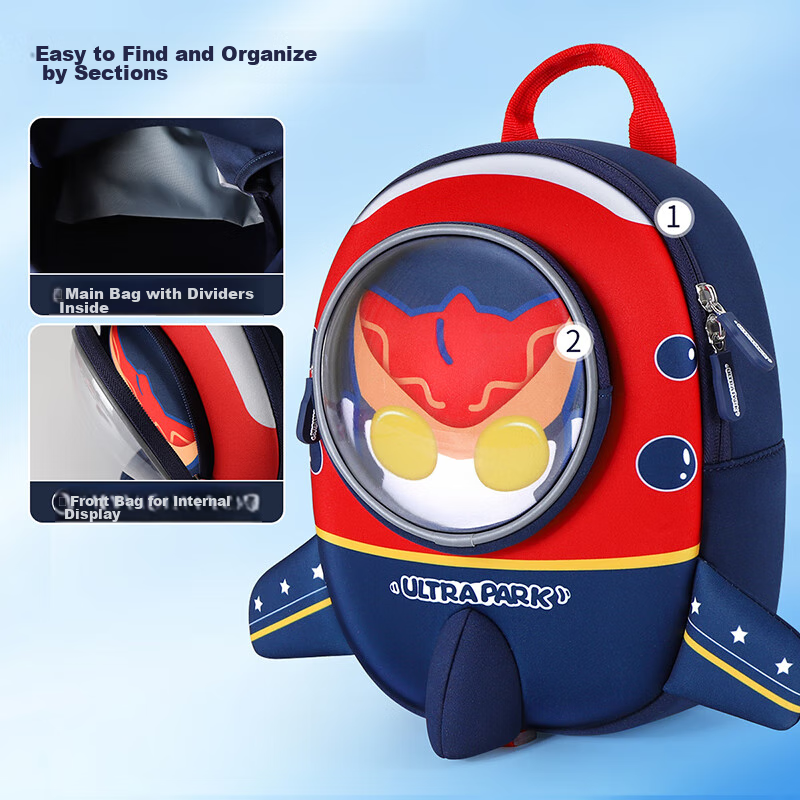 S.X-ZEBRA Ultraman Kindergarten Backpack for 3-5 Year Old Boys, Anti-Lost Travel Children's Double Shoulder Small Backpack 80069 Blue