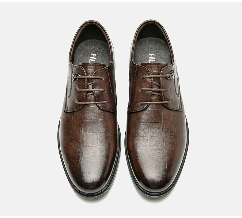 HLA Leather Shoes for Men, Business Formal Spring And Summer Shoes, Derby Casual Men's Shoes HAAPXM4DBG576, Brown, Size 42 35