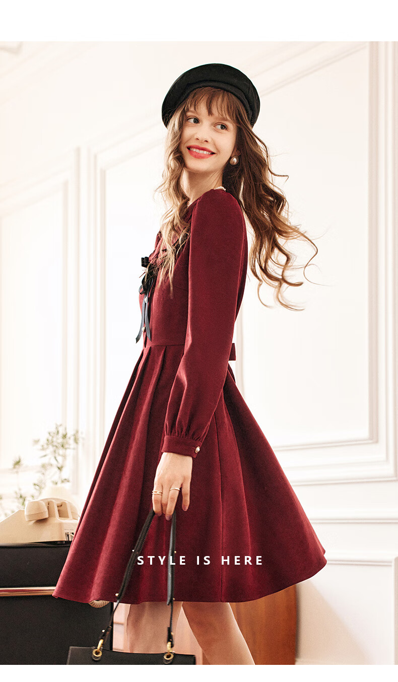 Olrain New Year Red Dress Women's Hepburn Style Little Red Dress Zodiac Year Clothing Red (Upgraded Version) L 22