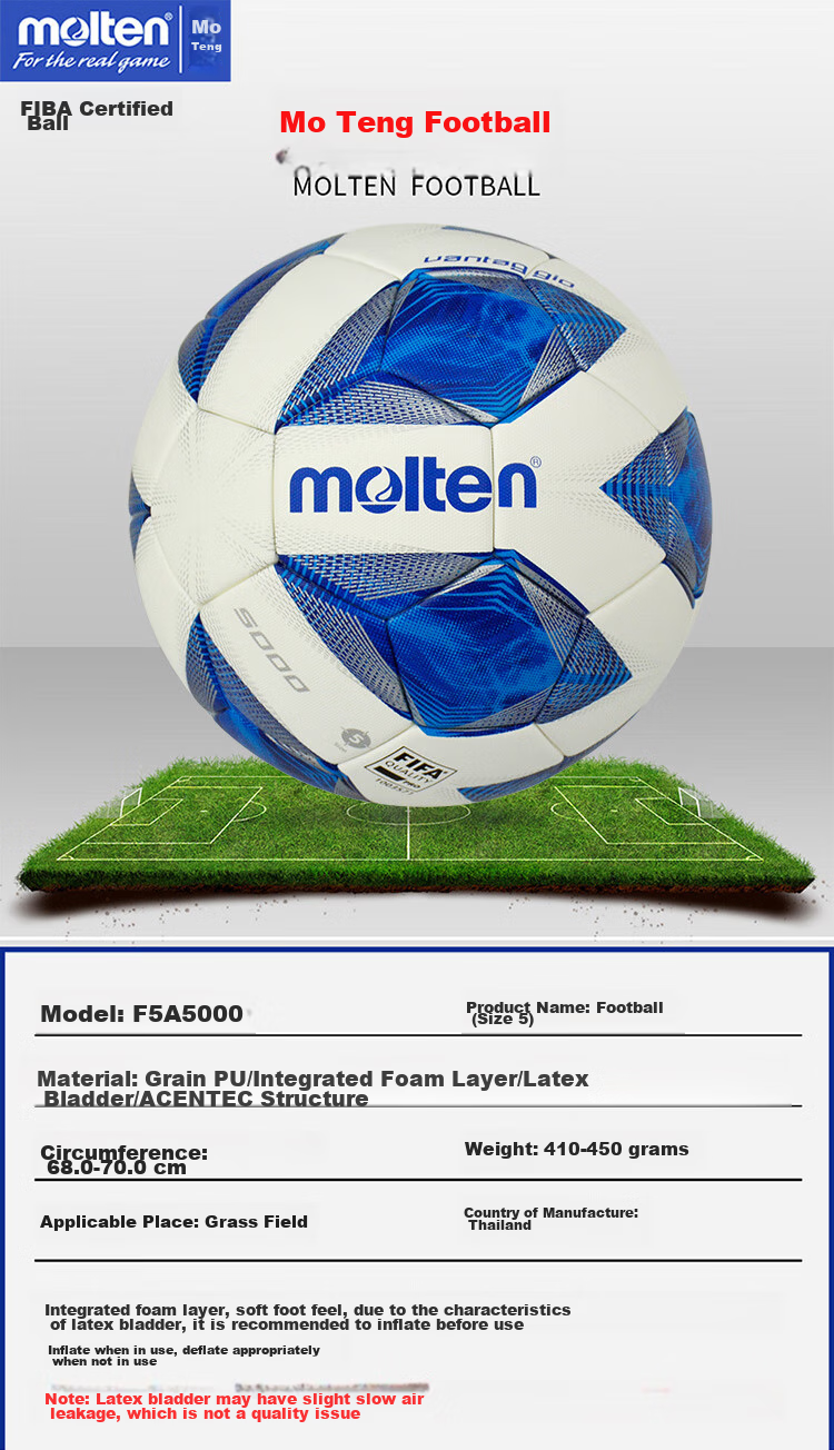 Molten Football Size 5 Standard F5D5000 Competition Model, Hot-Melt Process Latex Inner Liner with Built-In Foam Layer 1