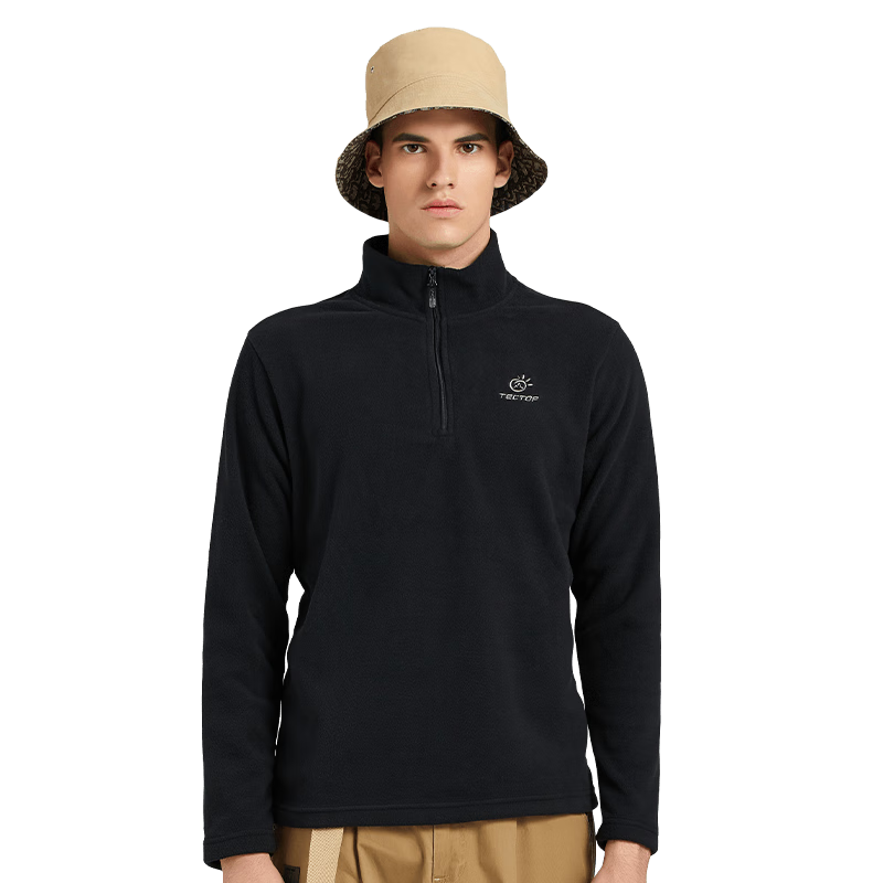 TECTOP Fleece Jacket, Warm Fleece Half-Zip Cardigan, 033 Men's Black, 3XL