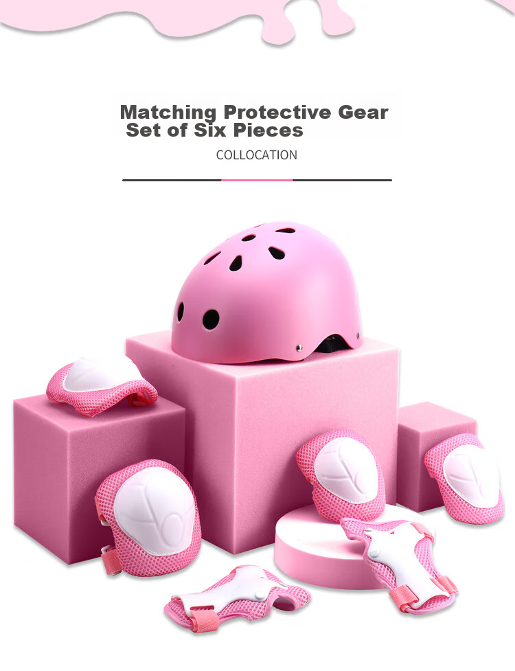 Tongbu Kids Roller Skating Protective Gear Set Skateboard Balance Bike Riding Outdoor Sports Helmet and Pads 7-Piece Set Pink 17