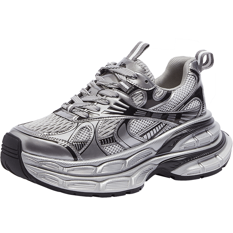 CAMEL Silver Moon Outdoor Retro Dad Shoes, Thick-Soled Casual Shoes, L24A283742, Gray/gun/black, Size 38