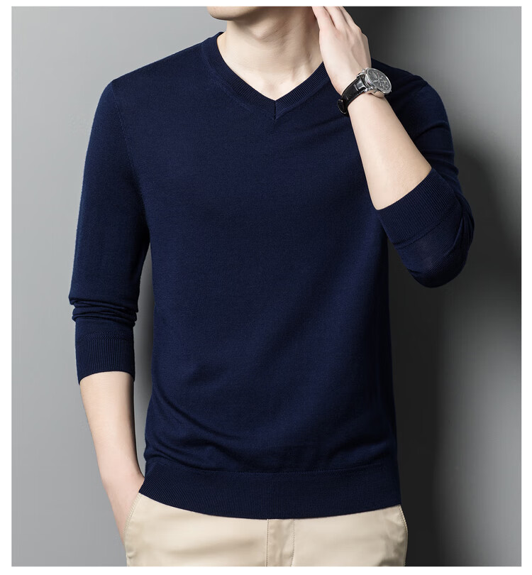 Hengyuanxiang 100% Fine-Spun Wool Sweater for Men, Machine Washable, Autumn And Winter Pullover Thin Sweater, Men's V-Neck Knit Sweater, Business Casual Solid Color Pure Wool Clothing, 20007003, Bright Red, Size 165 16