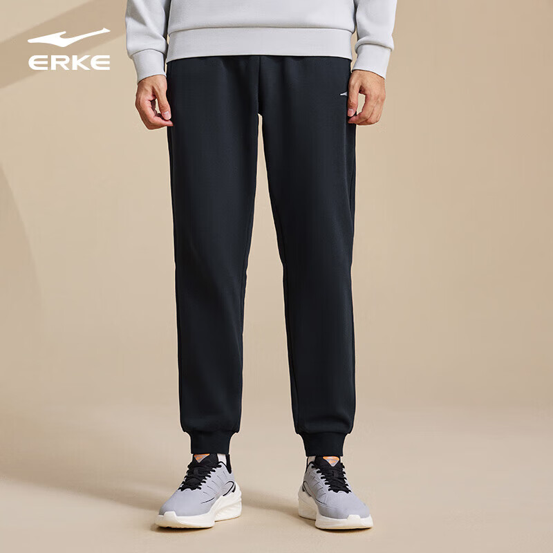 ERKE Men's Sweatpants, Thickened And Fleece-Lined for Winter, Knitted Long Pants with Elastic Cuffs, Warm Casual Trousers for Running And Everyday Wear