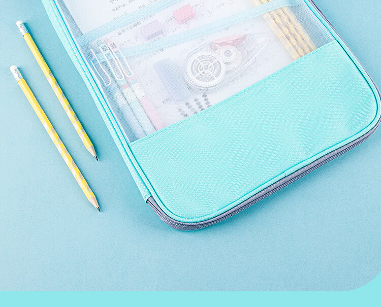 GuangBo L-Shaped Transparent Mesh Tutoring Bag, Subject Bag, Three-Layer A4 File Folder, Student Exam Paper Storage Zipper Bag, Stationery Bag, A08010 2