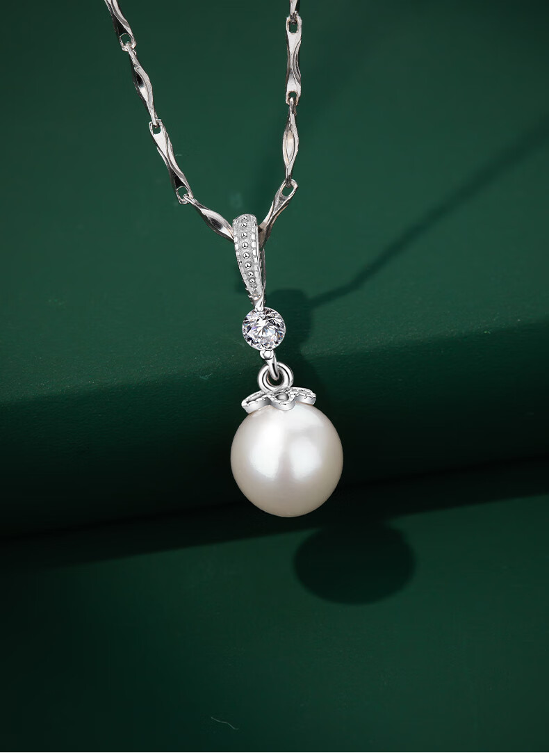 Qlady Sterling Silver Freshwater Pearl Necklace for Women, Collarbone Chain Elegant Silver Pendant Birthday Valentine's Day Gift for Wife Girlfriend 5