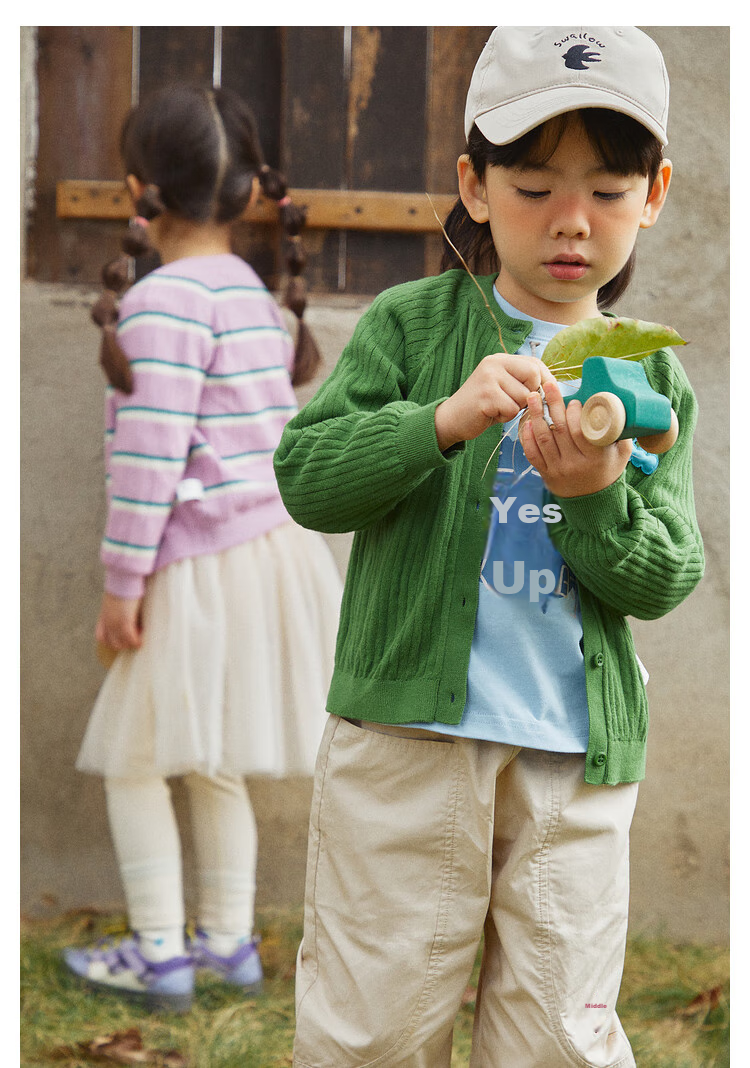 Papa Spring And Autumn Children's Sweater Knitted Cardigan for Boys And Girls, Striped Top Outerwear, Blue, 73cm 8