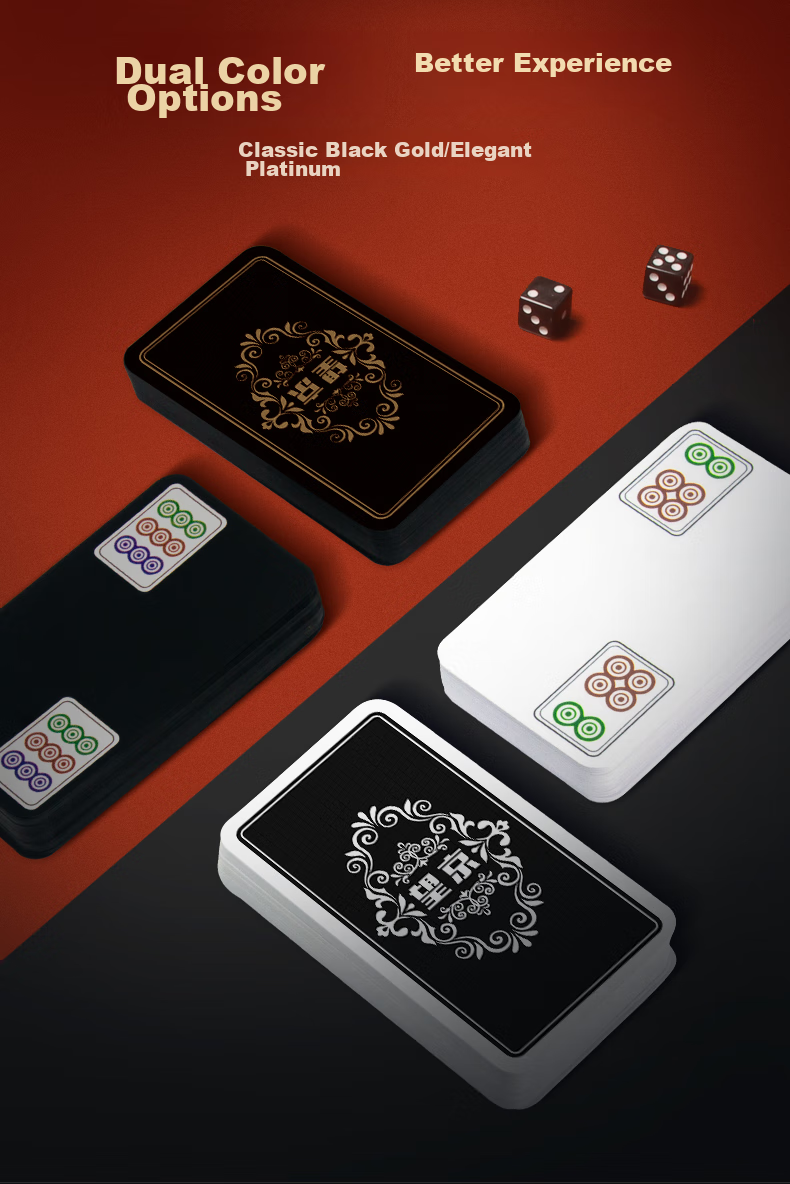 Wangjing Poker, Black And Gold Mahjong Tiles, Playing Cards, Hand-Rubbed Plastic, Waterproof, Portable, for Outdoor Activities, Camping, Travel, Dormitory Use, Mahjong And Poker 3