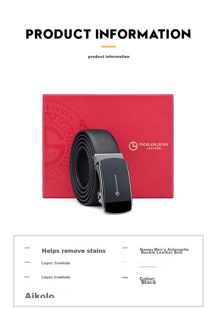 Goldlion Men's Automatic Buckle Belt, Top-Grain Leather Waistband Gift Box, Business Fashion Trouser Belt, Birthday Gift 16