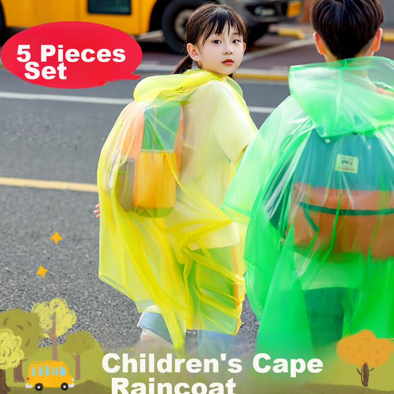 BWNK Children's Raincoat with Large Backpack Space, Disposable Portable Raincoat for Boys And Girls, Extended Full-Body Student Poncho, 4XL