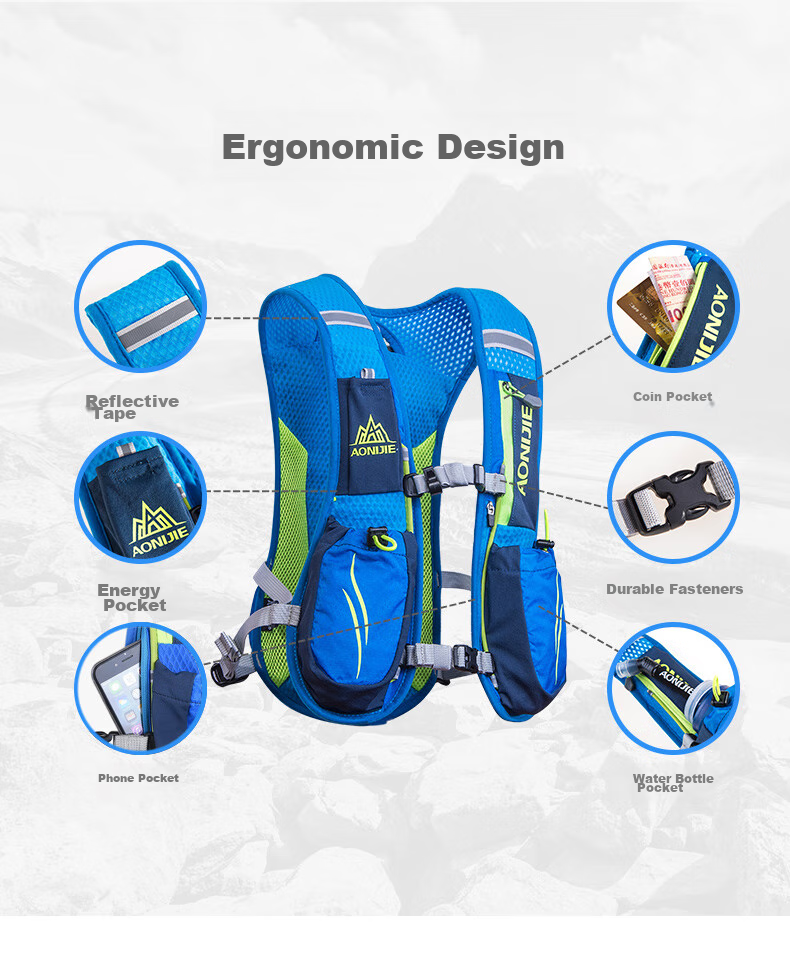 AONIJIE Backpack, Double Shoulder Bag, Off-Road Backpack, Hiking Bag for Men And Women, Outdoor Running Cycling Hydration Pack, Trekking Backpack, 5.5L 12