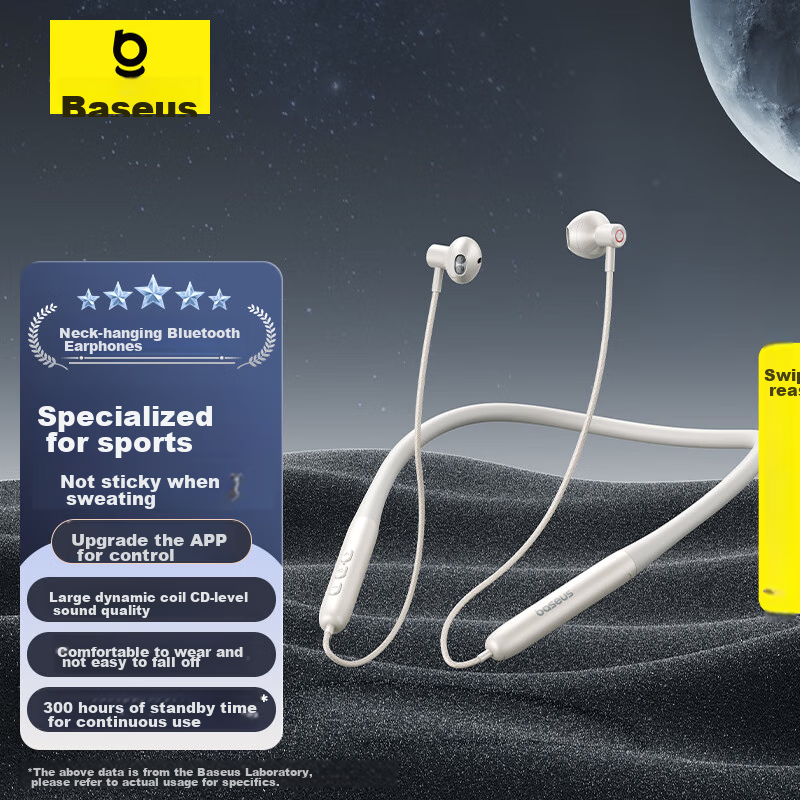 Baseus P1 Upgraded Neckband Bluetooth Earphones with Long Battery Life for Running, Wireless Noise-Cancelling Headphones Compatible with Apple, Huawei, Vivo, Honor, OPPO Phones