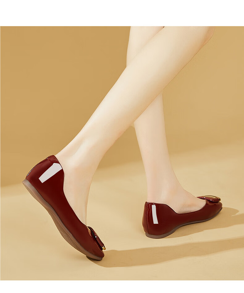 DAPHNE French Shallow Women's Flat Shoes, Red Elegant Loafers with Square Buckle, Style 4623101054, Red, Size 35 20