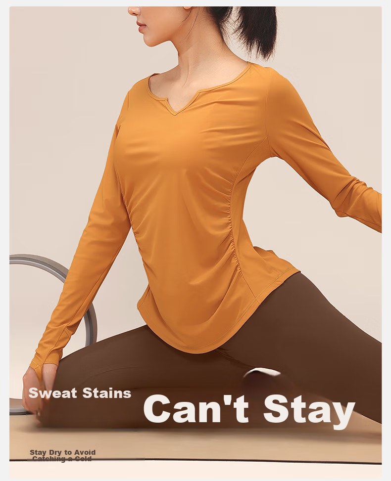 VFU Xiaomanyao Yoga Top, Long Sleeve Women's Quick-Dry Sun Protection Fitness Workout Shirt, Pilates Cover-Up, Autumn, Yellow Peach Color, Size L 4