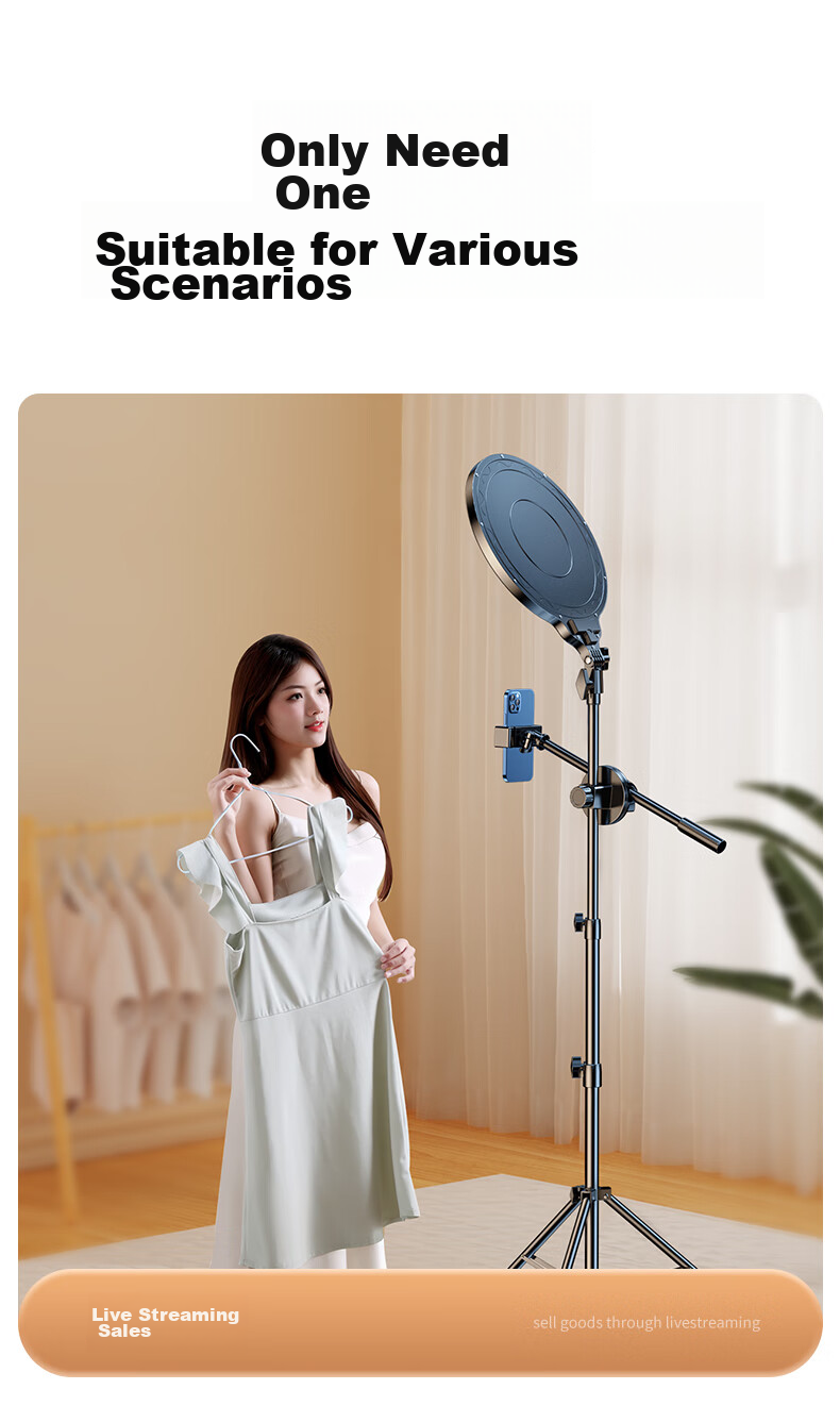 Shuotu Live Streaming Fill Light, Photography Light, Shooting Light, LED Full-Screen Light, Mobile Phone Live Streaming Stand, Floor-Standing Portable Overhead Shooting Studio, Professional Live Streaming Room Equipment Complete Set Light Frame 13