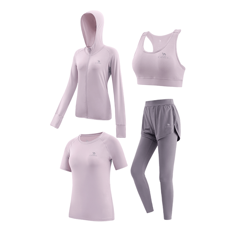 CAMEL Women's Sportswear Set, New Running Yoga Fitness Pilates Elastic Short-Sleeve Top And Long Pants Jacket Vest Sportswear