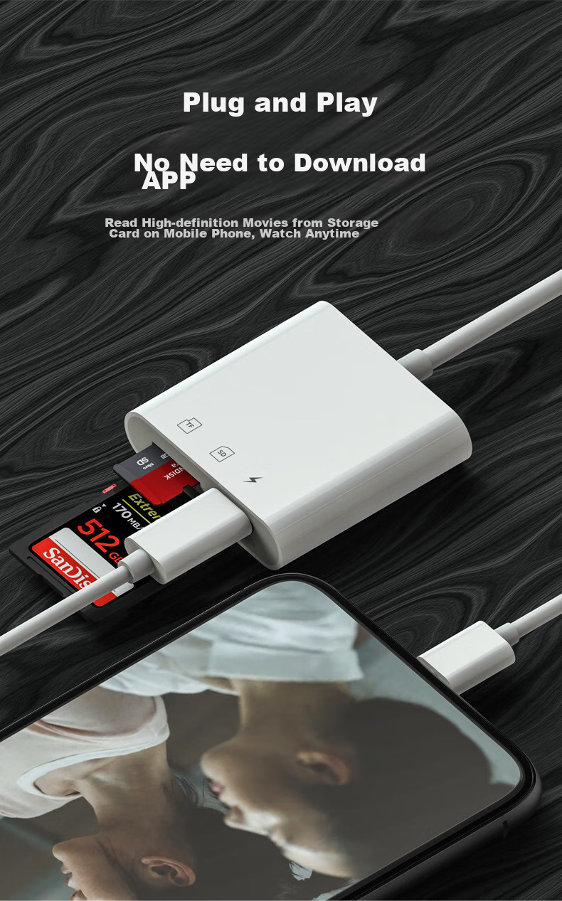 LinkStone Apple Phone OTG Card Reader SD/TF Memory Card Lightning Charging Three-In Card Reader Adapter for IPhone13/14/iPad DSLR Camera Storage Card 6