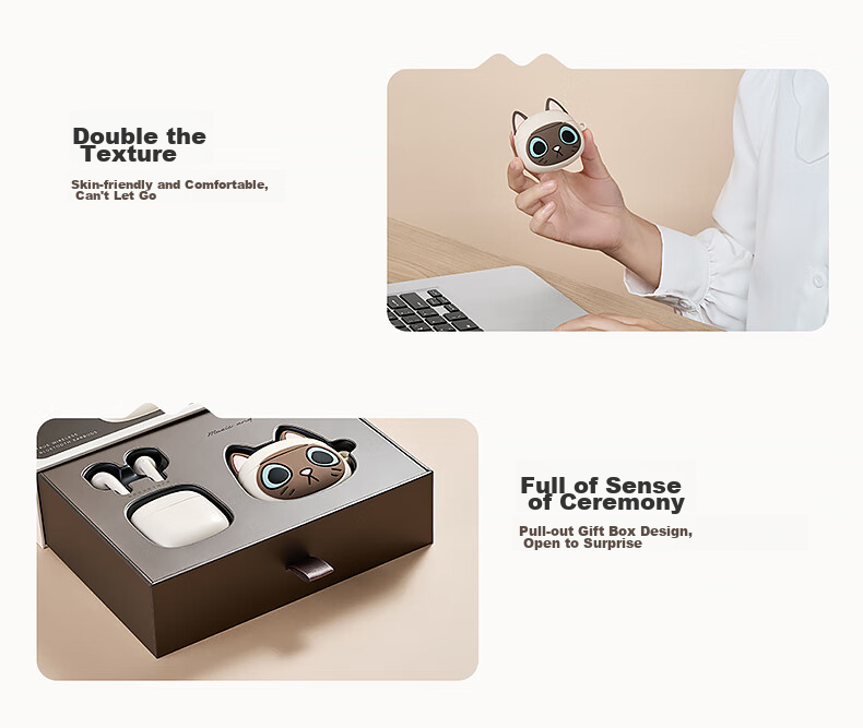 Manbuzhehuazai Zero Miao Series Limited Edition Gift Box, True Wireless Bluetooth Earphones, Semi In-Ear Headphones, Boodle Cat 15