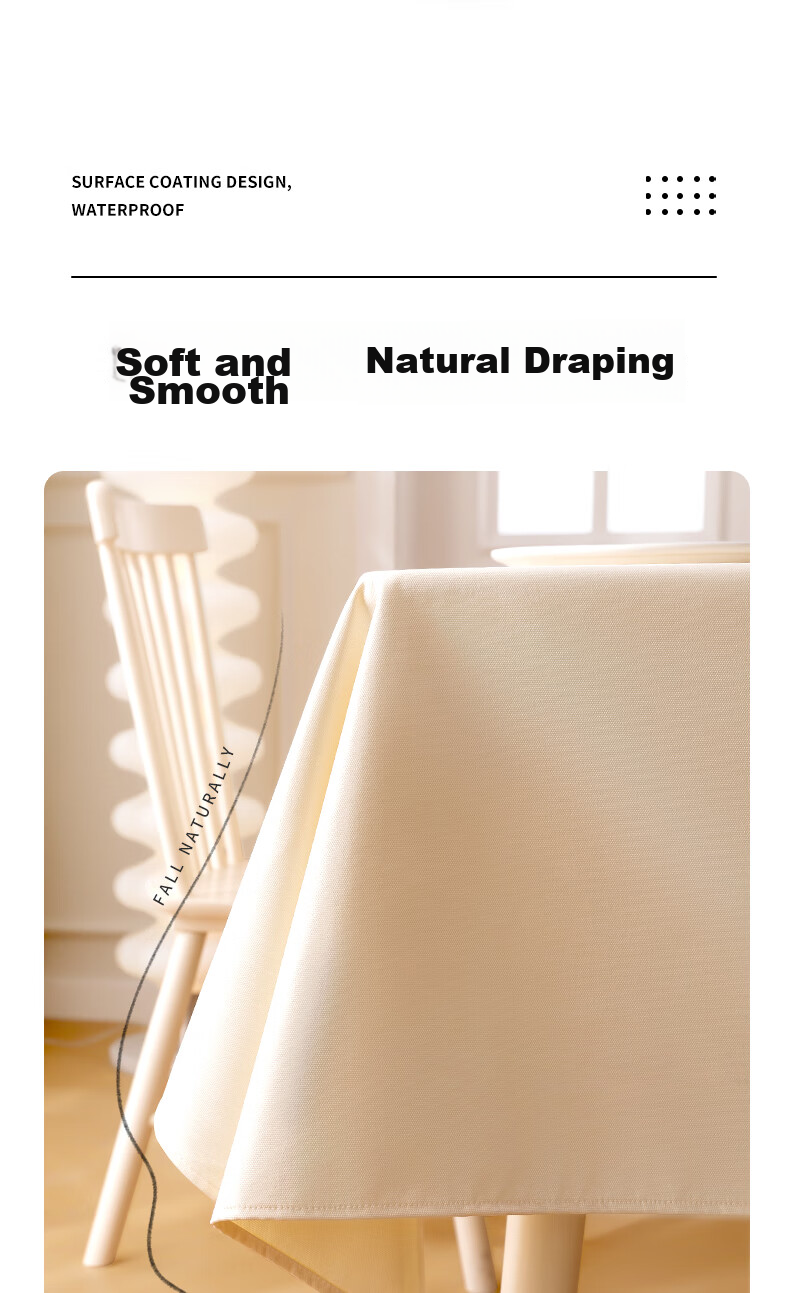 CHERISHES LIFE Waterproof And Oil-Resistant Rectangular Tablecloth for Dining Tables, Hotel Banquet Fabric Table Cover, Washable, Cream White, 137*220cm 8