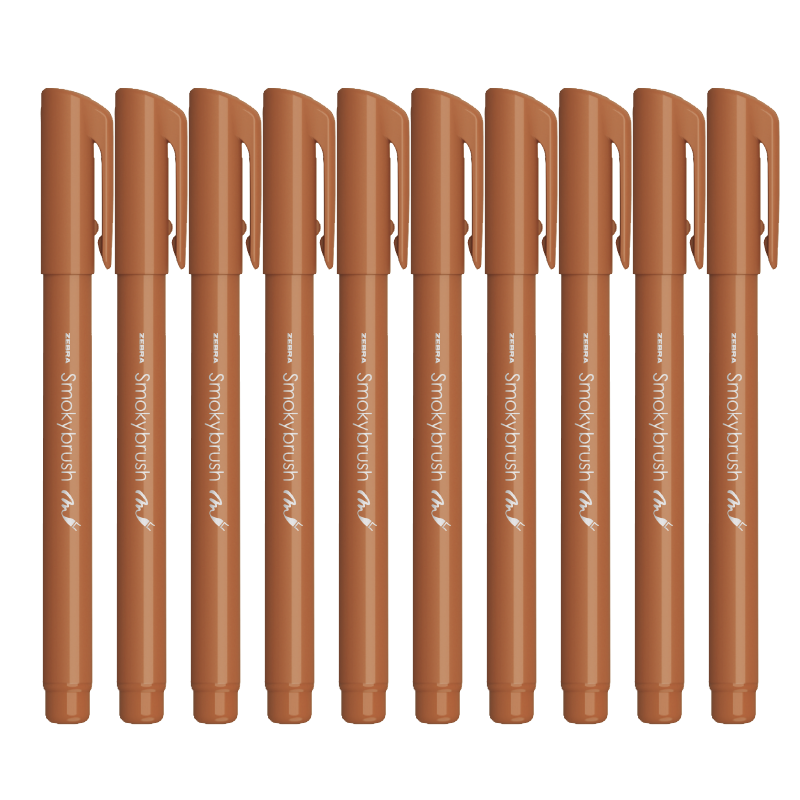ZEBRA Small Regular Script Smoky Color Series Shouli Soft Brush Pen, Student Calligraphy Practice Pen, Colored Drawing And Journaling Watercolor Pen WF9, Reddish-Brown, Pack of 10