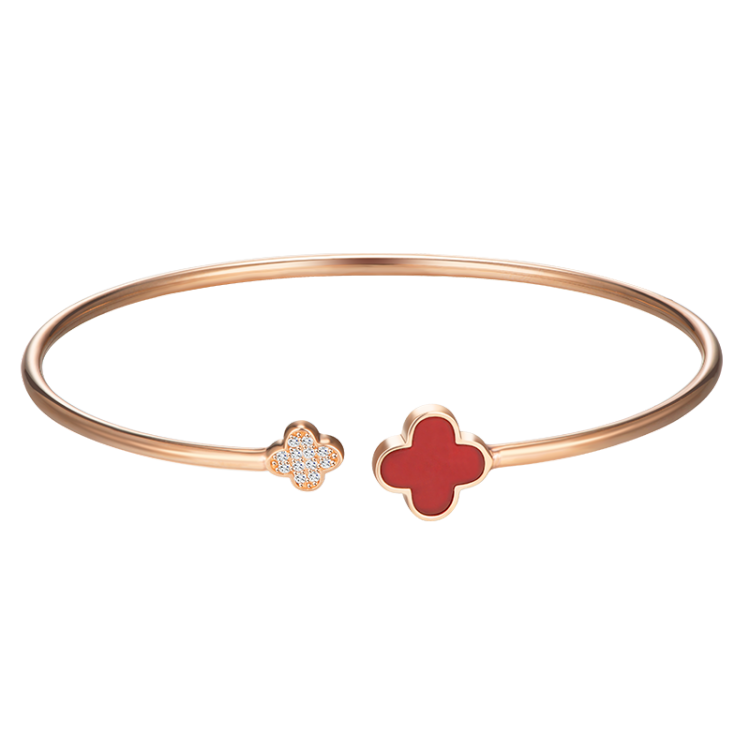 Grace Girl Four-Leaf Clover Bracelet for Women, Rose Gold Color, Niche Fashion Jewelry, Anniversary Birthday Gift for Girlfriend