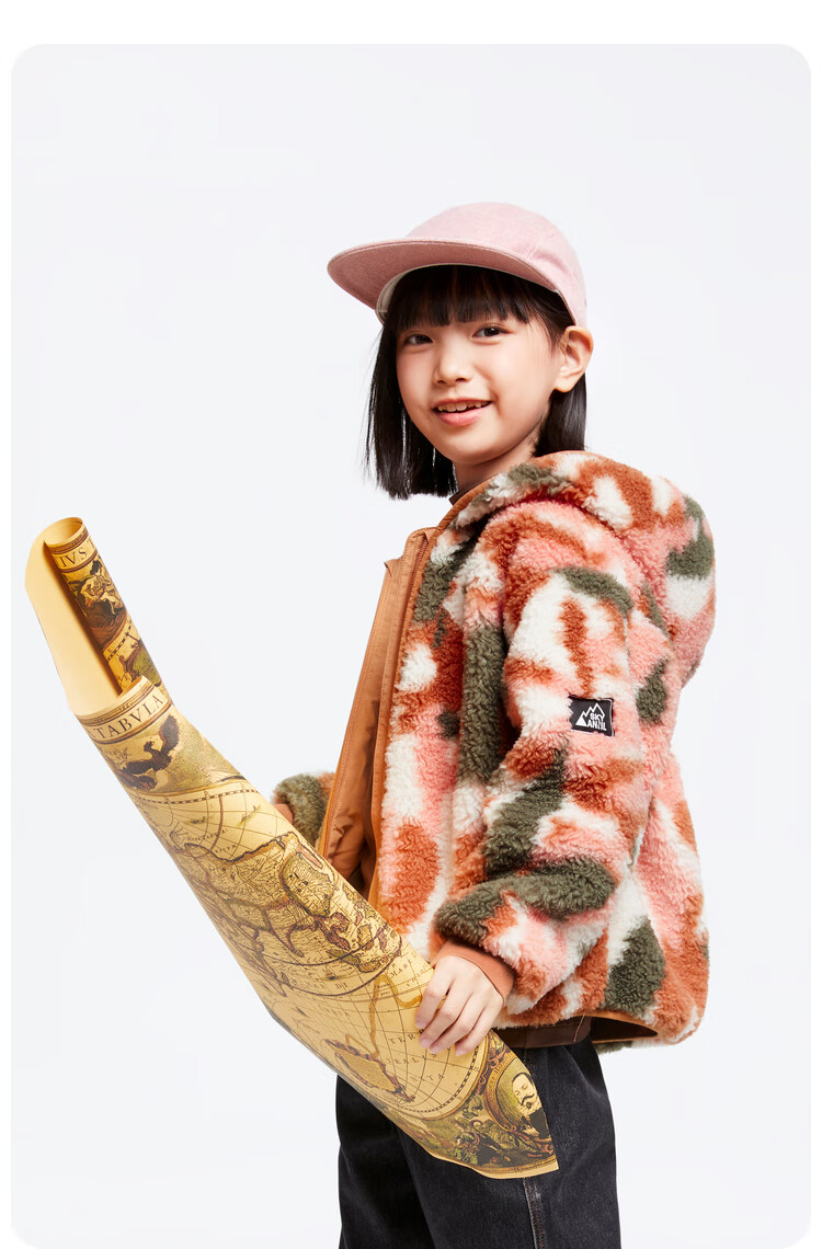 Annil Girls' Jacket, 2024 Winter New Casual Camouflage, Warm Sweet Elastic Simple Loose Fit, Green Floral Pattern, Size 120 5