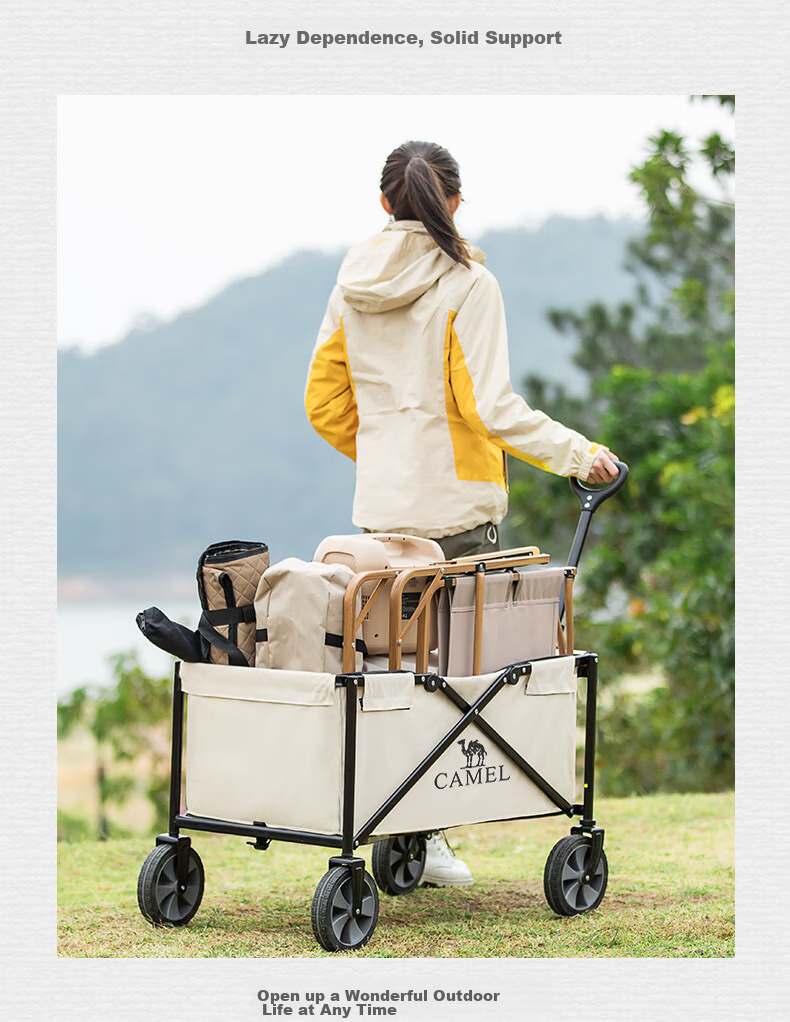 CAMEL Outdoor Camping Cart, Portable Folding Picnic Site Trolley, Grocery Shopping Cart, Stroller for Kids, Dog Walking Cart 6