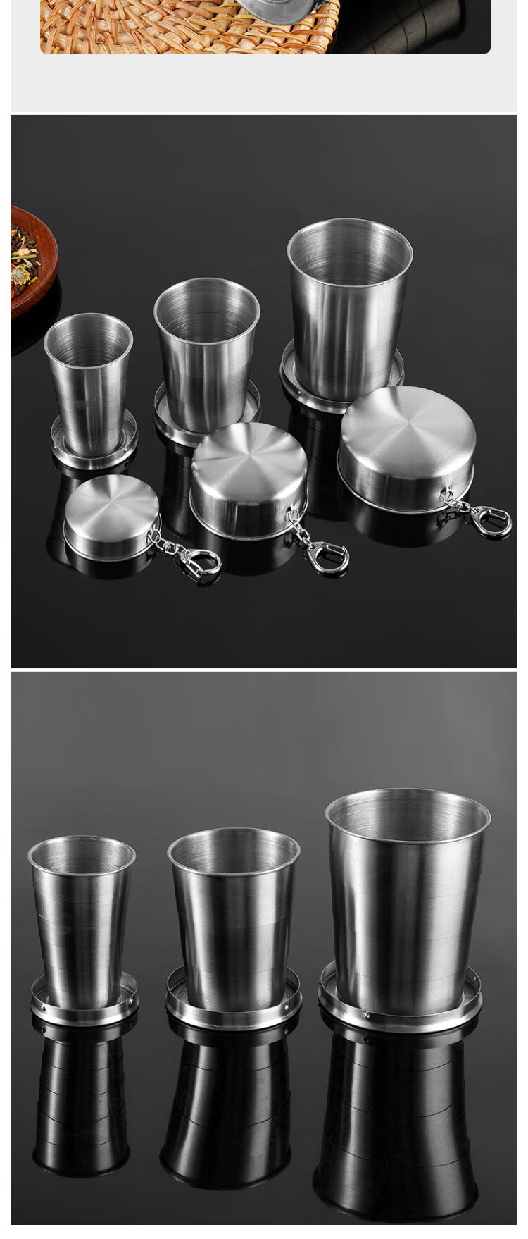 JAJALIN Stainless Steel Foldable Cup with Lid, Portable Collapsible Travel Mug, Three-Section Medium Size for Hot Water, Rinsing, and Drinking 7