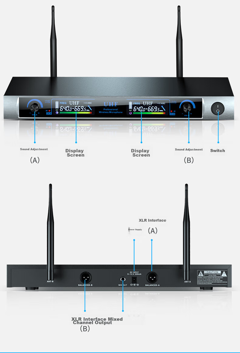 SAST OK-12 Professional Wireless Microphone System, Dual-Channel Microphone for Home Karaoke, Stage Performance, KTV Singing, Wedding Ceremonies, Meetings, U-Segment Professional Dual-Channel Microphone [Head-Mounted] 12