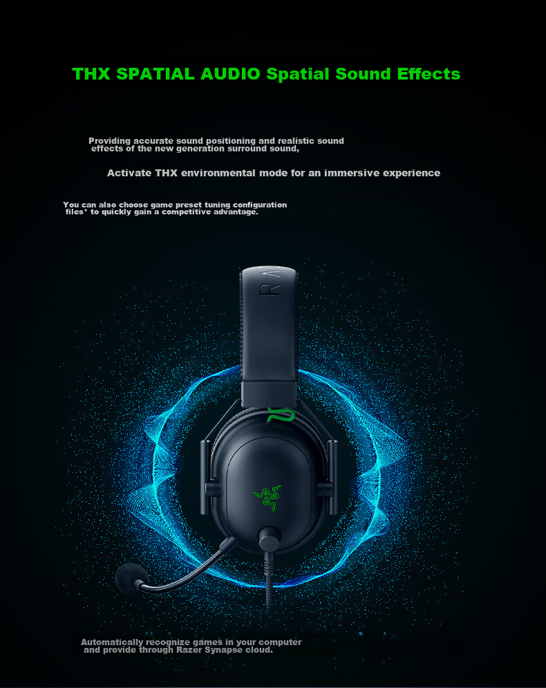 Razer BlackShark V2 Wired Over-Ear Gaming Headset with Microphone, Passive Noise Cancellation, USB Gaming Sound Card, Tri-Band EQ Adjustment, CSGO PUBG Gaming Headphones 8