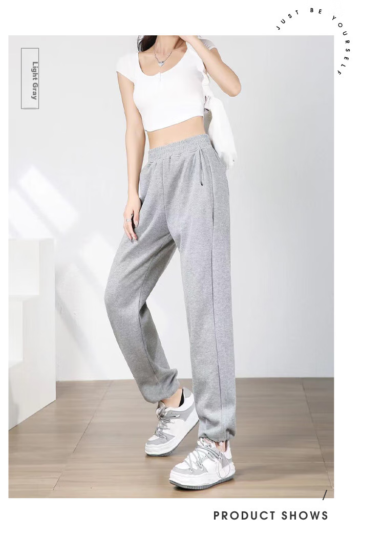 Jeanswest Casual Pants for Women, High-Waisted Loose-Fitting Slimming Joggers, Summer Sports Pants with Drawstring Waist, Dark Gray, Size L 10