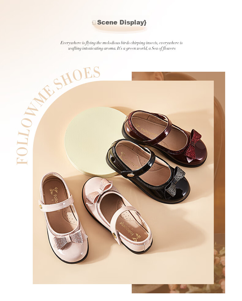 Follow Me Girls' Leather Shoes, Children's Princess Shoes, Patent Leather Soft Sole Performance Shoes, Children's Flats, Square-Toe Leather Shoes, Lotus Pink, Size 36 13