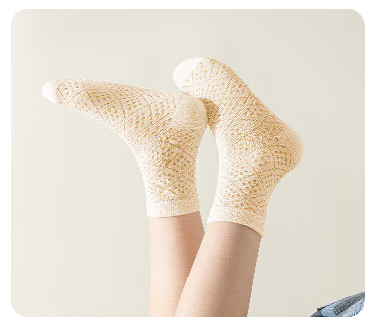 MiiOW Children's Socks, Summer Girls Thin Floral Mesh Cotton Socks, Highly Elastic Breathable Mid-Calf Sports Student Socks, 5 Pairs Pack 10