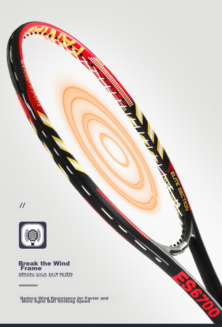 DHS Tennis Racket, Aluminum Alloy And Carbon Composite Single Racket, for Men And Women Training, Red ES6700, Comes with Three Balls 5
