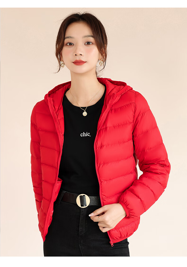 Jeanswest Women's Spring Autumn Hooded Lightweight Short White Duck Down Jacket Black S 17