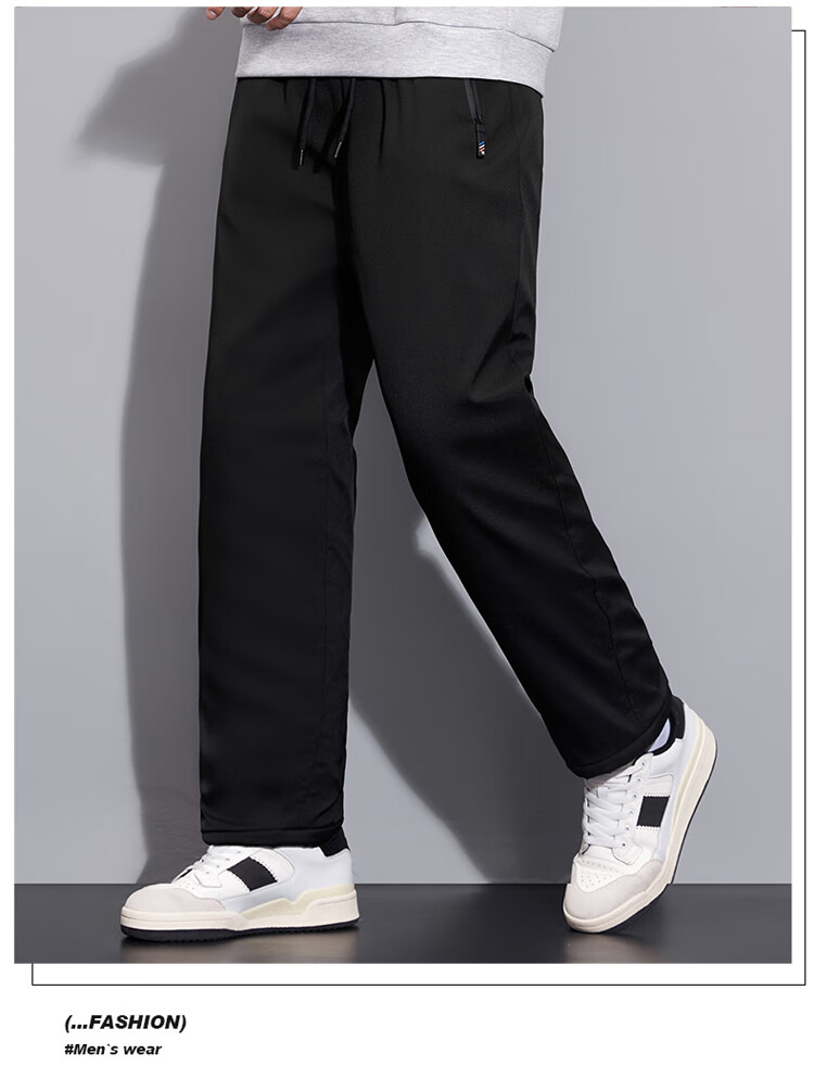 TUCANO Men's Cotton Pants Lamb Wool Fleece Thickened Graphene Warm Comfortable Casual Straight Leg Trousers Black 3XL 14
