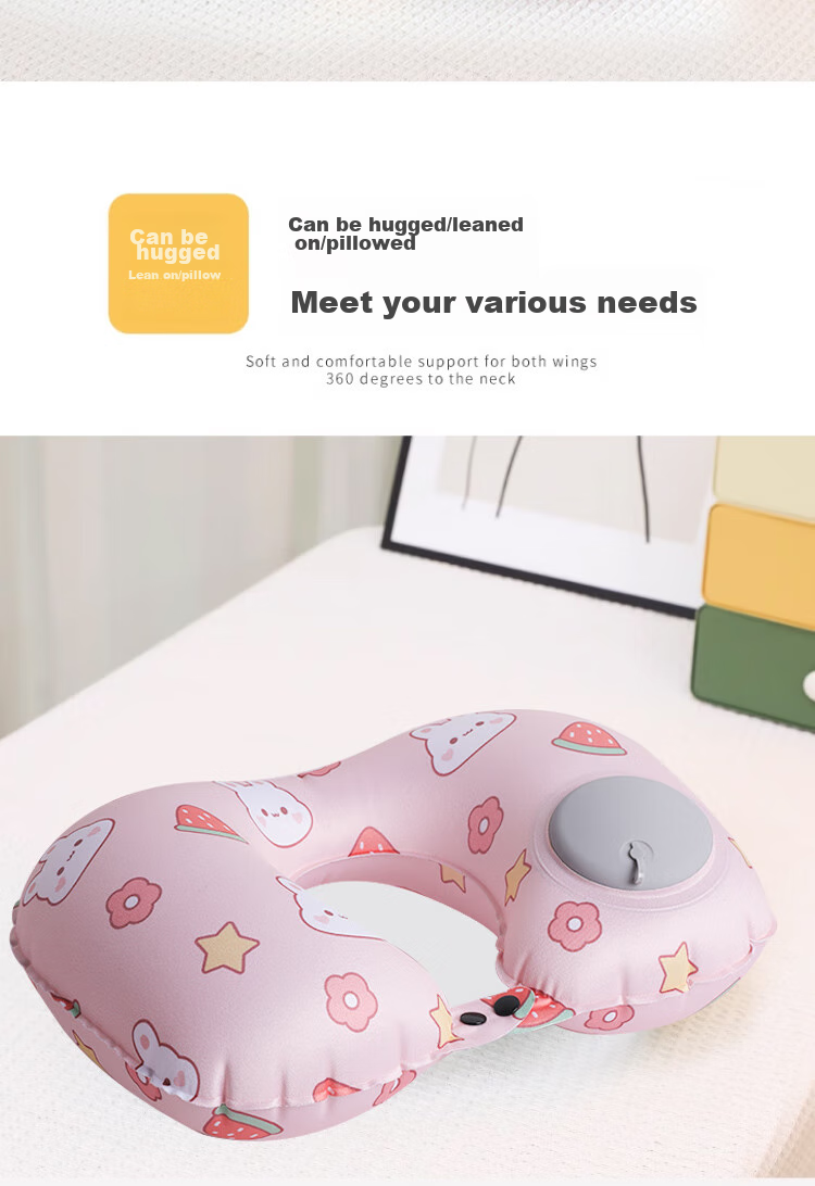 JAJALIN U-Shaped Pillow, Inflatable Double-Sided Pillow, Travel Three Treasures Neck Pillow, Office Nap Pillow, Business Trip Supplies, Cushion, Pink 4