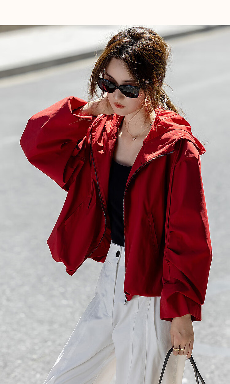 Dme [Dare to Act] Spring And Autumn High-Tech Triple-Protection Hooded Elegant Pleated Petite Short Women's Jacket 17
