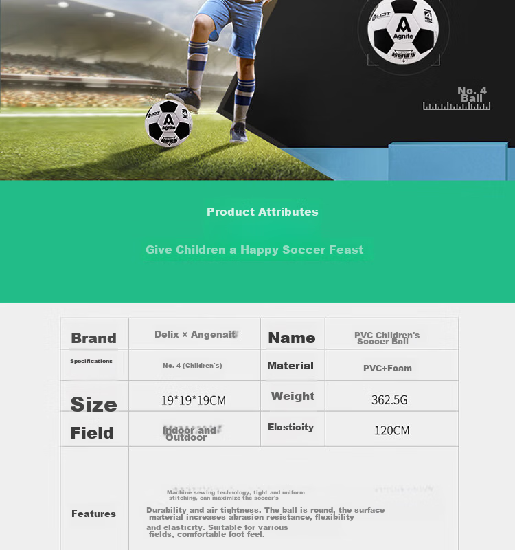 Deli No. 4 Soccer Ball for Children, Teenagers And Students Training And Competition PVC Machine-Stitched Wear-Resistant Elastic Exam Football 3